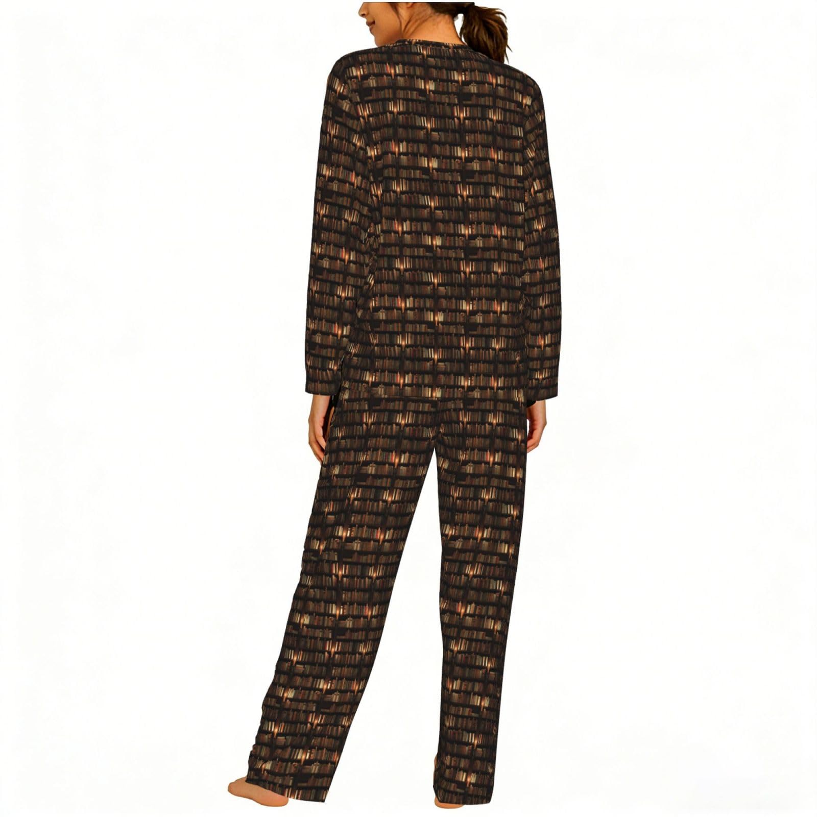 Book Room Biblioteca Stampa Donna Manica Lunga Set Pigiama Corrispondente Morbido Elastico Coulisse Casual Daywear