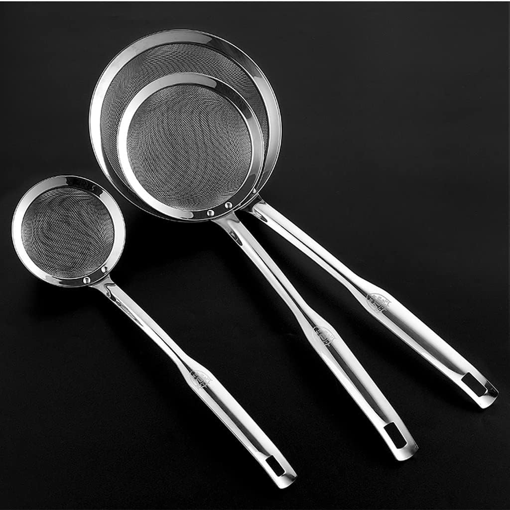 ENGENDER Strainer with Handle Kitchen Skimmer Extra Fine Colander Strainer Stainless Steel Mesh Household Spoon Draining(Large)