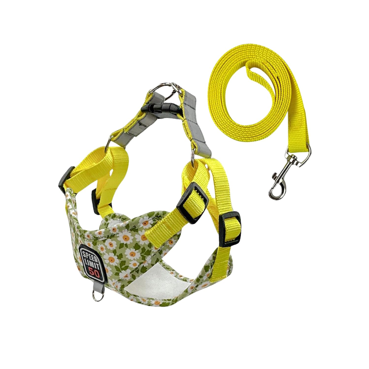 BT Bear Dog Harness and Lead Set,Daisy Flower Adjustable Soft Small Dog Vest Harness,Breathable Pet Harness for Cats Small Dogs Medium Dogs (Yellow,L)