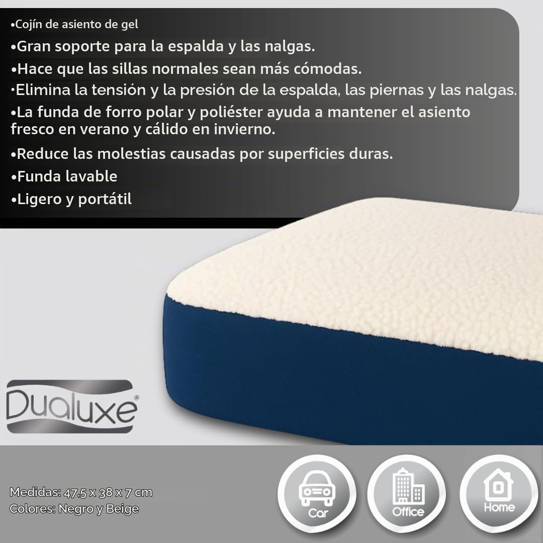 BEST DIRECT DUALUXE Cojin de Gel, Auto, Oficina, teletrabajo, Alivia tensión y presión en Espalda, piernas y glúteos, Funda Lavable, Ligero y portátil (47,5x38x7cm) (47,5x38x7cm, 2)