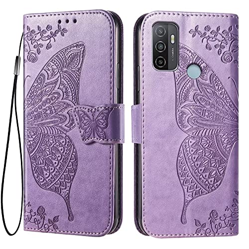 EASSGU Custodia per OPPO A53 / OPPO A53s (6.5' Inches) Flip Folio Cover Magnetica per Telefono in Pelle con 3 Slot per Schede 1 Portafoglio, Case - Viola Chiaro