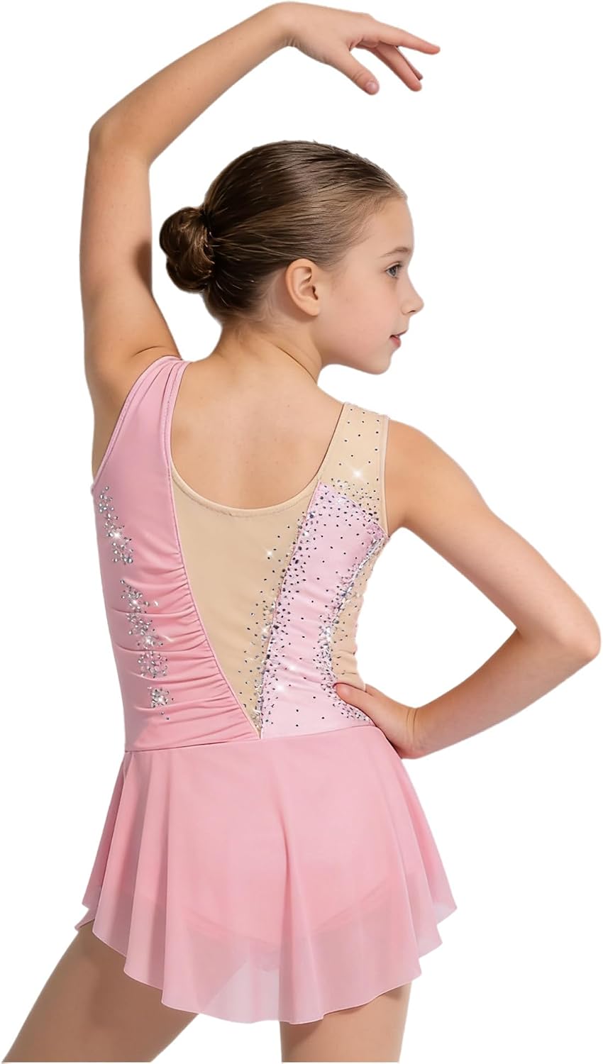 Kids Glitter Ice Skating Outfit Sparkly Leotard Dress Cha-cha Competitions Airy Practice Apparel