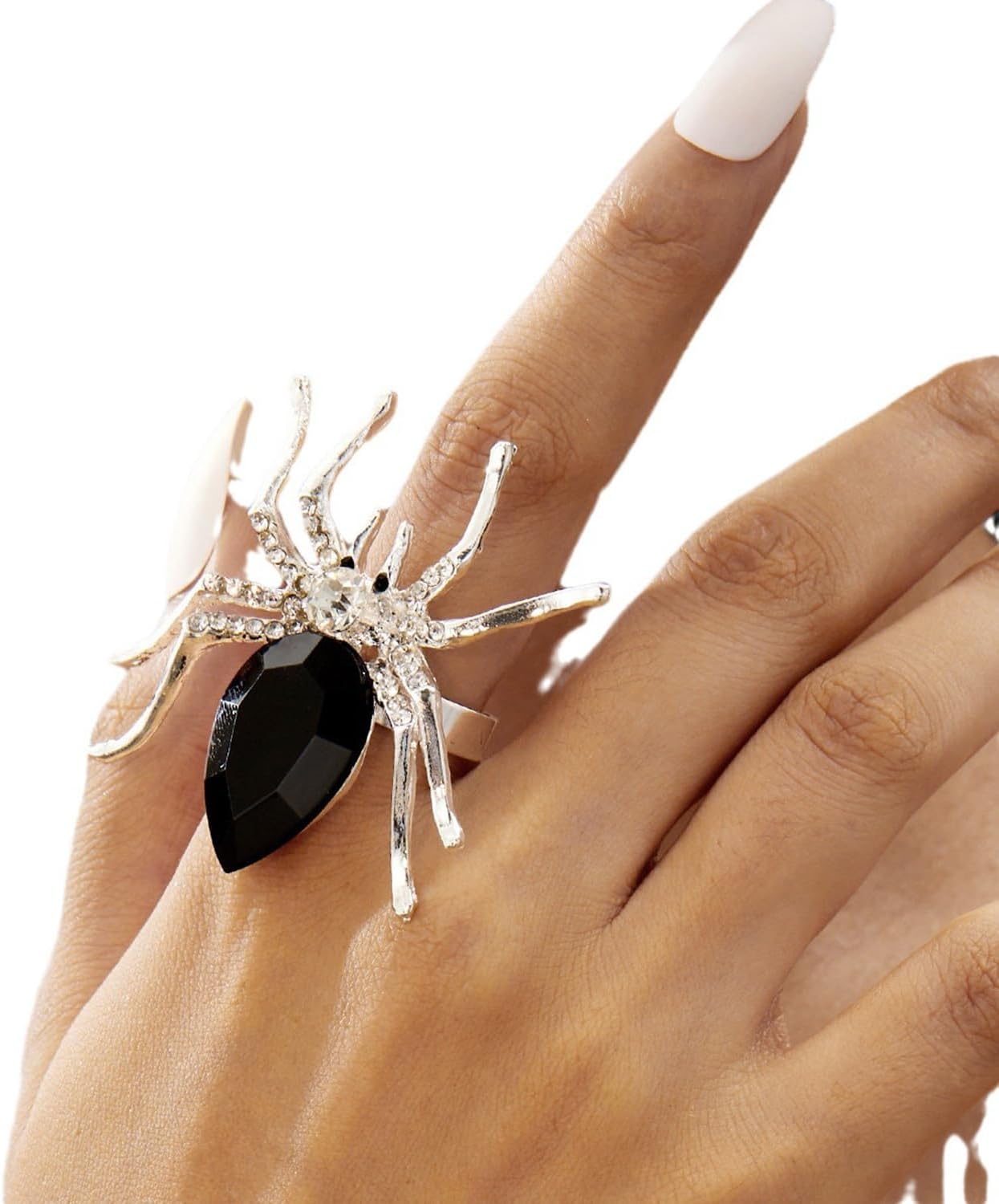 Spider Rings Gothic Rhinestone Ring Big Spider Statement Rings for Women Black Spider Finger Ring Adjustable Open Ring Exaggerated Statement Ring Halloween Party Jewelry Accessories - Image 4