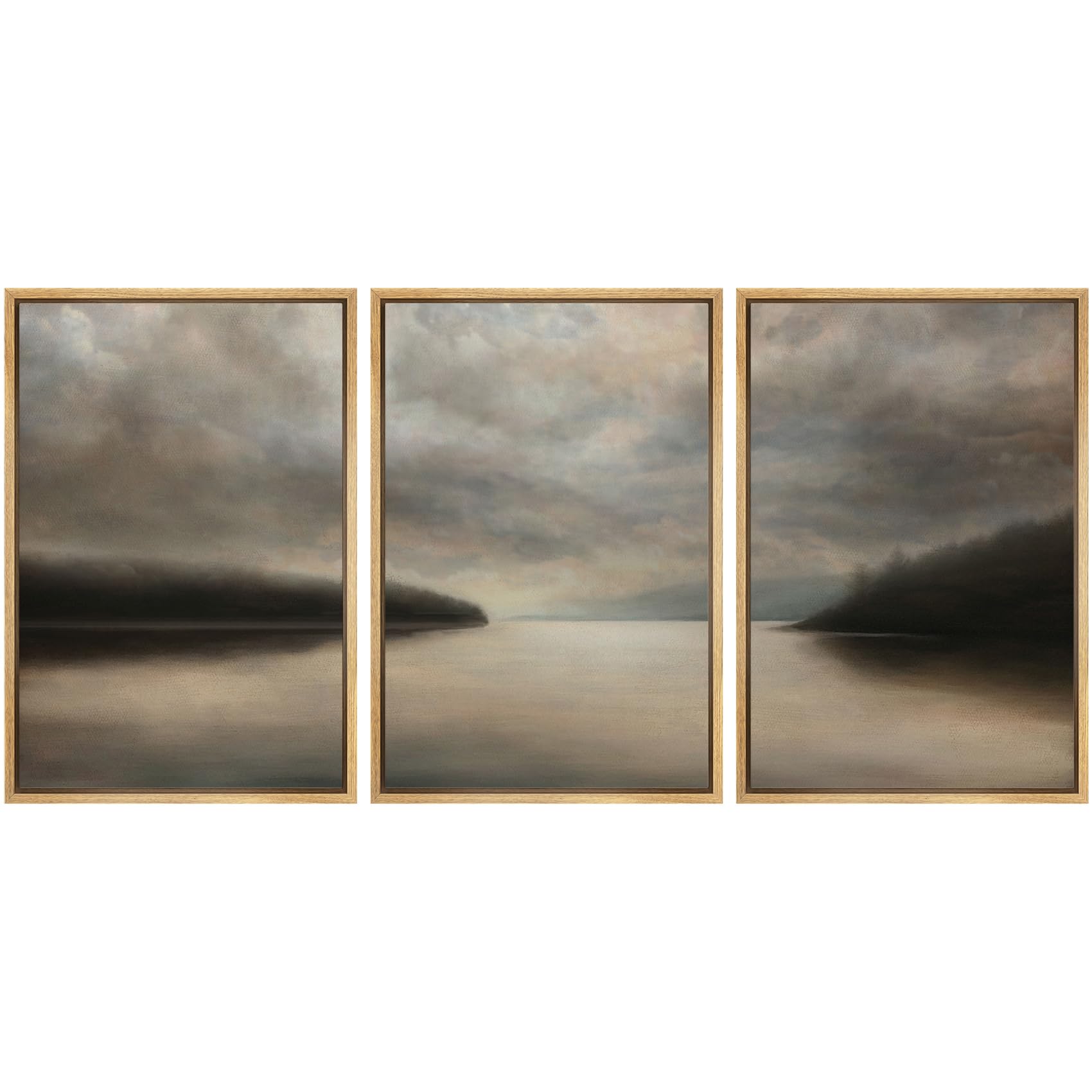 SIGNFORD Framed Canvas Print Wall Art Set Tranquil Lake at Dusk Illustration Modern Art Decorative Nordic Minimal Zen for Living Room, Bedroom, Office