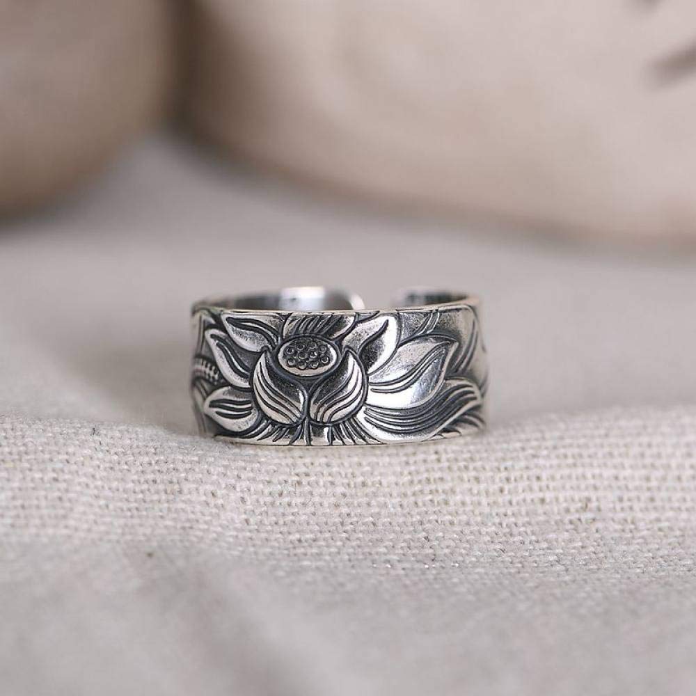 Einstellbare Ring Frauen,S925 Sterling Silber Vintage Lotus Schrift Ethnische Einstellbare Open Knuckle Schwanz Ring Finger Joint Zehenring Schmuck Für Frauen Mädchen Geschenk Hochzeit Muttertag