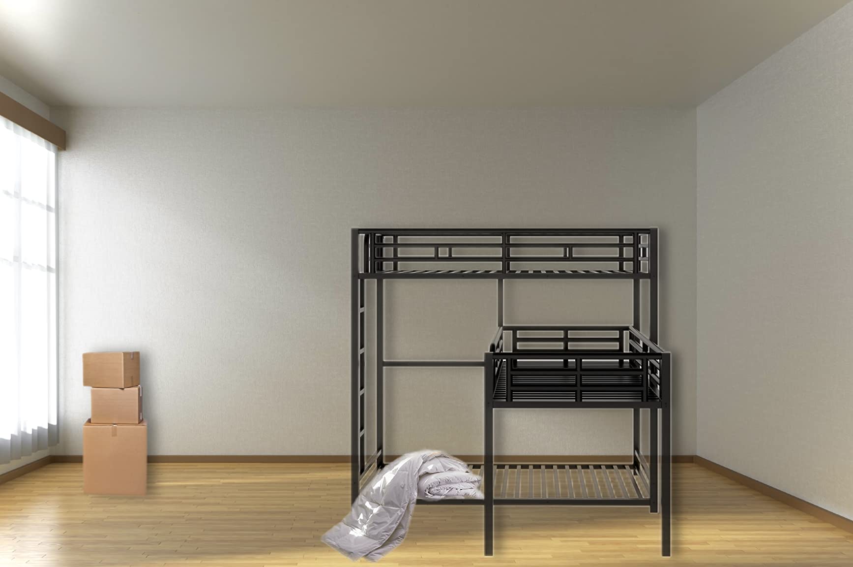 38/mo Finance LShaped Triple Bunk Beds, Metal loft Bed with Two