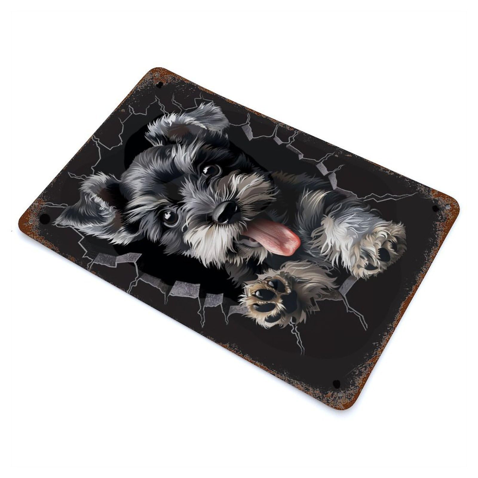 Miniature Schnauzer 11.8"x7.9" Aged Metal Wall Plaque, Retro Wall Decor for Farmhouse, Kitchen And Entryway Decor