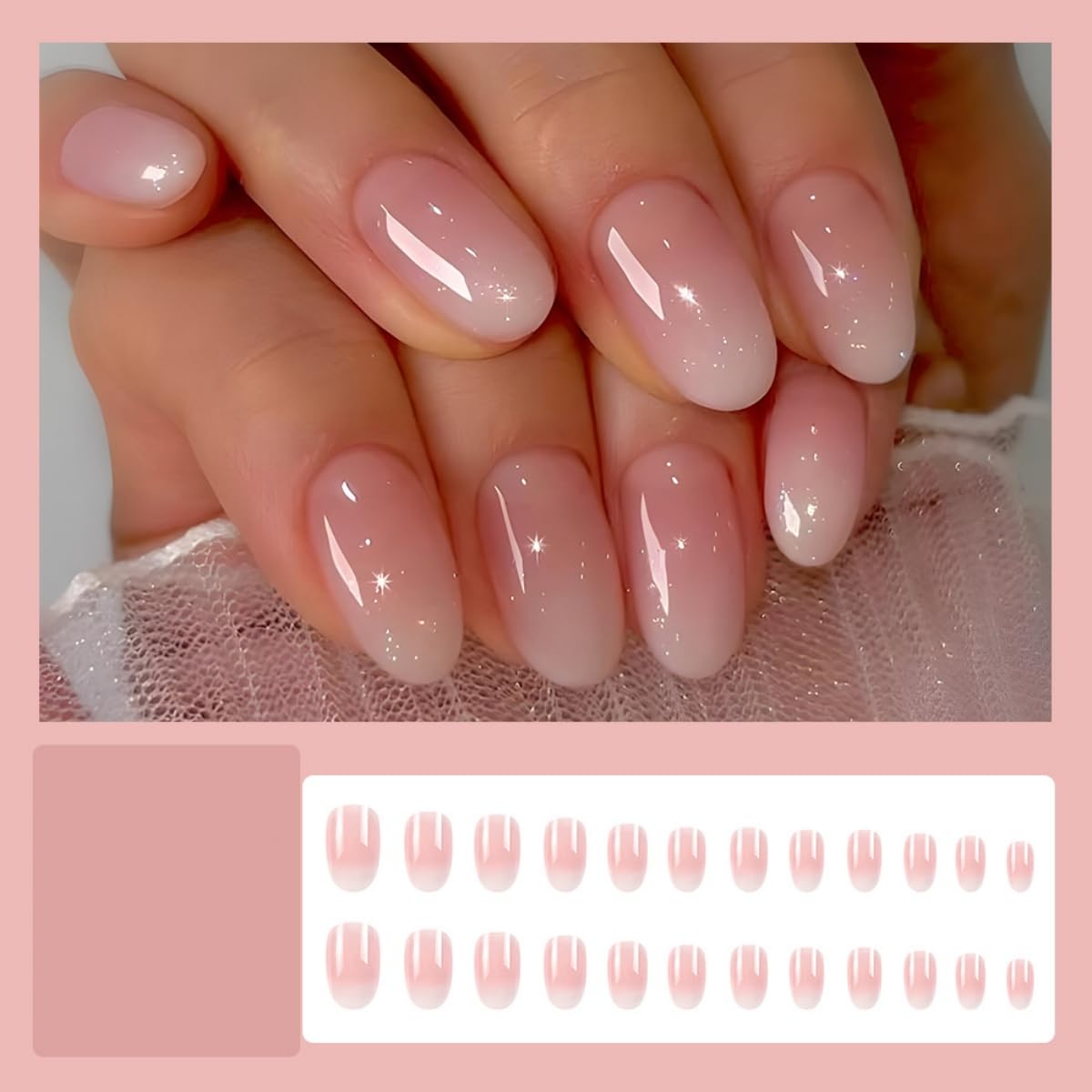 JUSTOTRY 24 Pcs Glossy Milky and Pink Solid Press on Nails Short Designs,False Nails Oval,French Almond Stick on Nails for Women and Teens,Pretty Fake Nail for Girls Nail Art — view 5