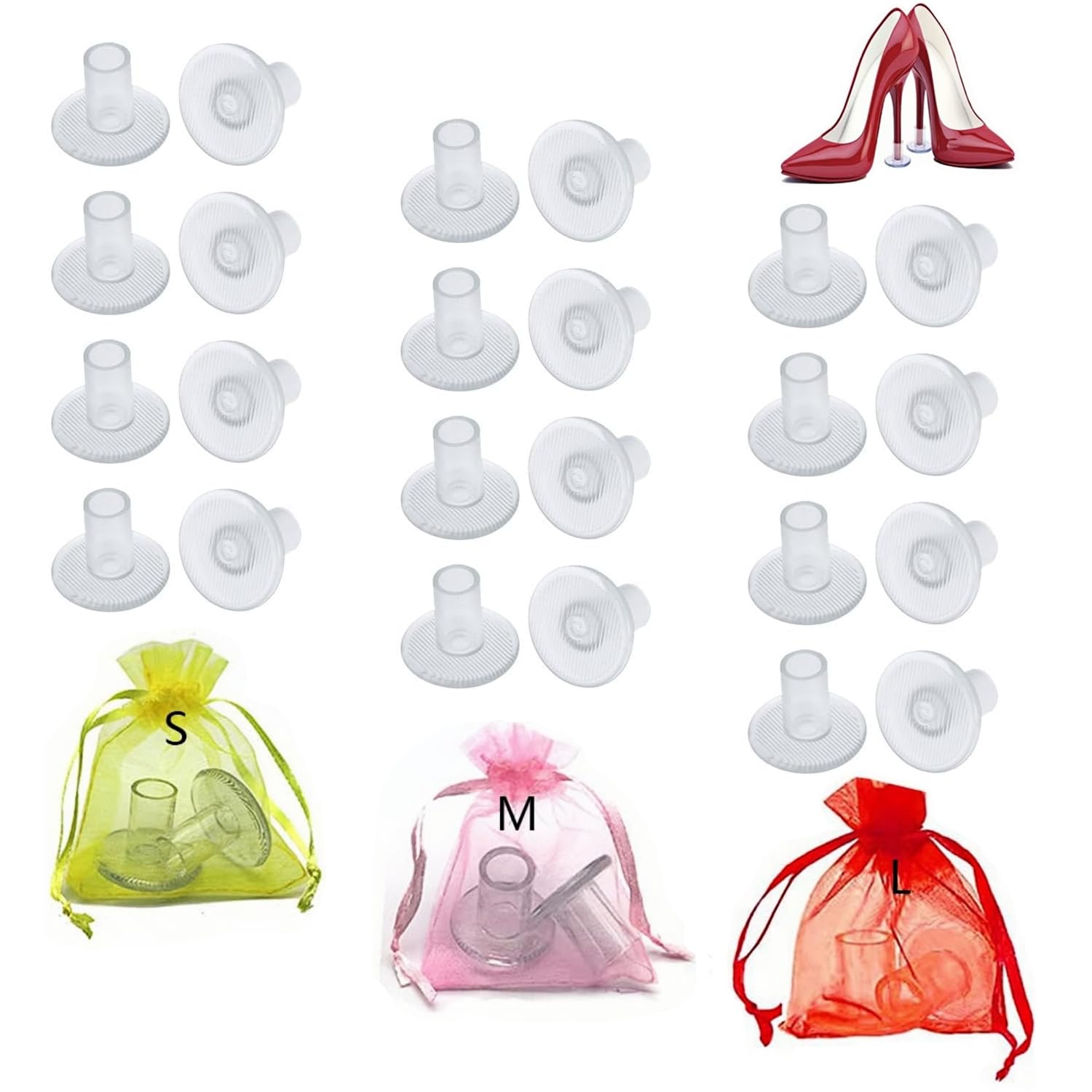 kiorziesk 12 Pares Protector De Tacón Alto Tapones para El Talón para Zapatos De Mujer Funda Accesorios Blanco 3 Tamaños S M L