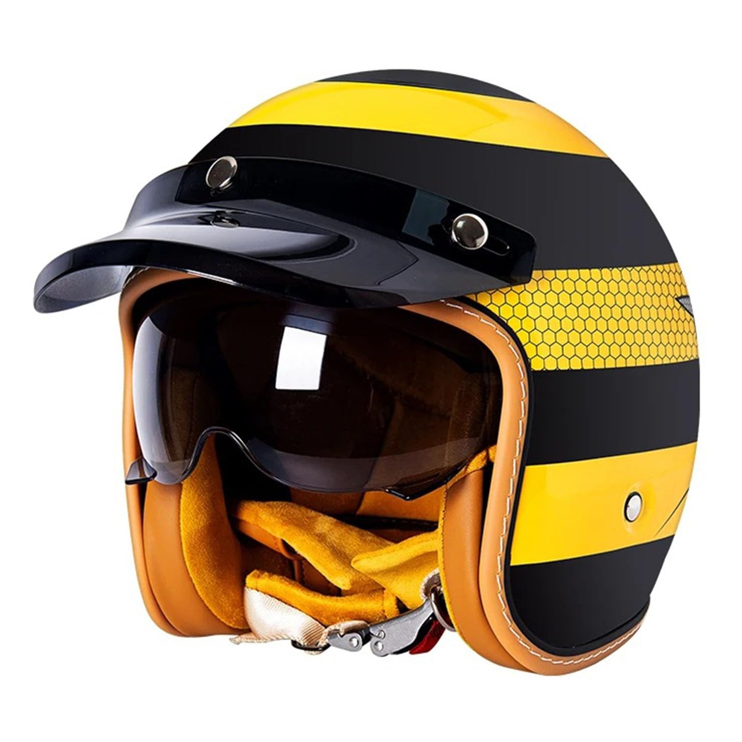 Vintage Casco Moto Aperto 3/4 retrò Moto Mezzo Caschi per Uomini e Donne Adulti, Casco Demi-Jet Omologato ECE con Visiera(18,M=57~58cm)