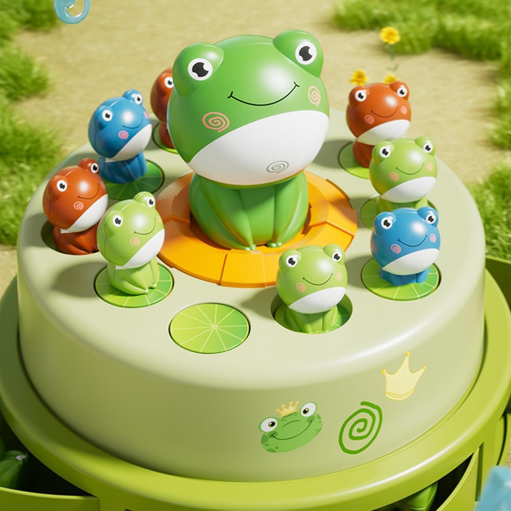 Electric Turntable Bouncing Frog Toy Set - Interactive Pop-up Game with Music & Lights, Kids Focus Training, Family Catch Activity
