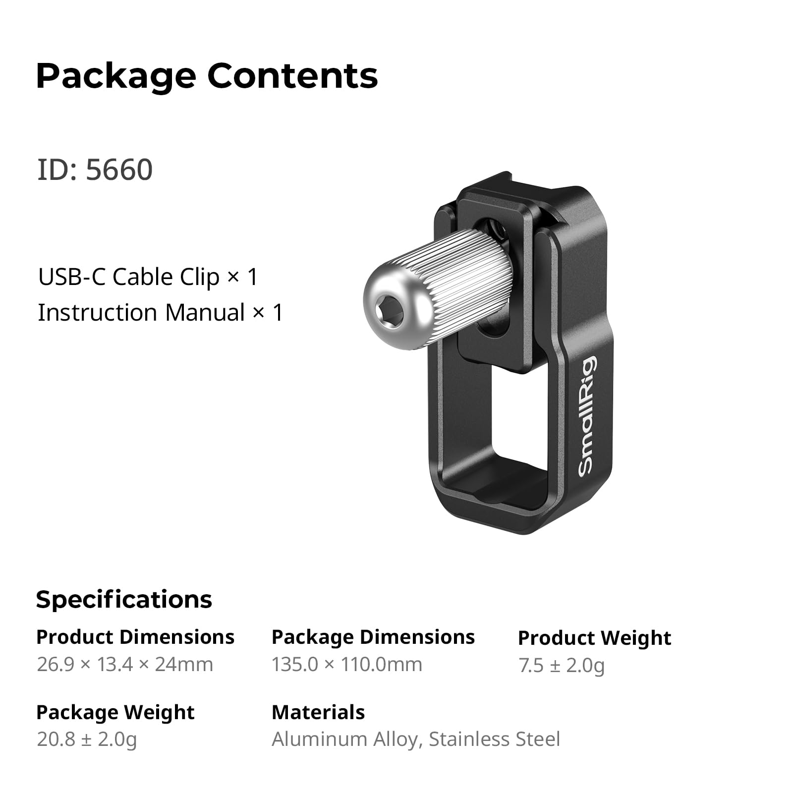 SMALLRIG Zacisk kabla USB-C do zestawu klatek do Canon C50 5656, 5657, 5658, 5809, konstrukcja umożliwiająca szybkie odpięcie, zapewniająca stabilną transmisję sygnału - 5660