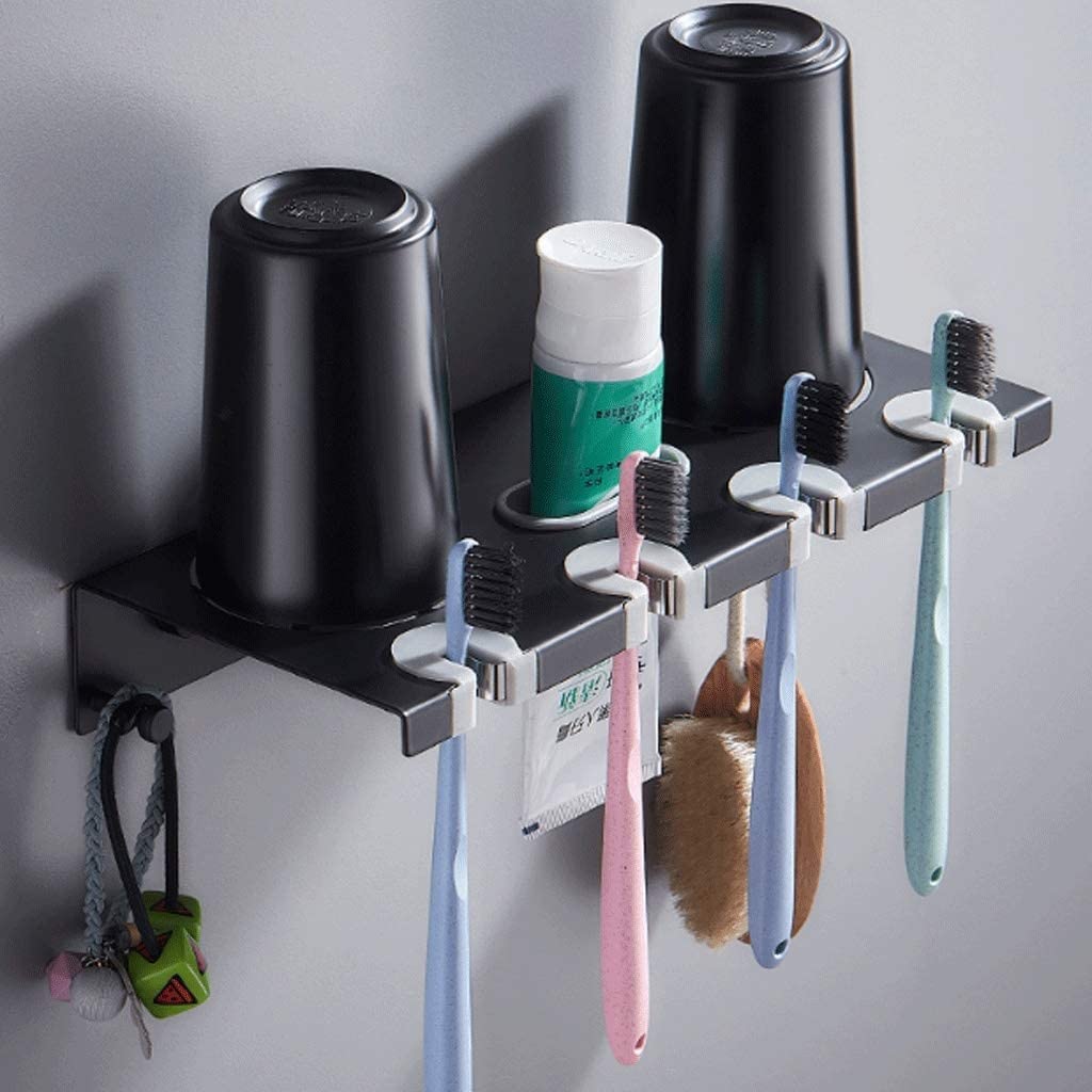 Habiba Stilvoll Wandmontierter Zahnbürstenhalter Multifunktions-Edelstahl-Toilettenzubehör Zahnbürsten-Becherhalter Badezimmer-Aufbewahrungsregal Kompakt