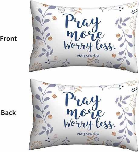 Miniatura 2 de Mugod Funda de almohada floral con frase bíblica, oración más preocupada menos, funda de cojín lumbar para la cintura, sofá, rectangular, decorativa