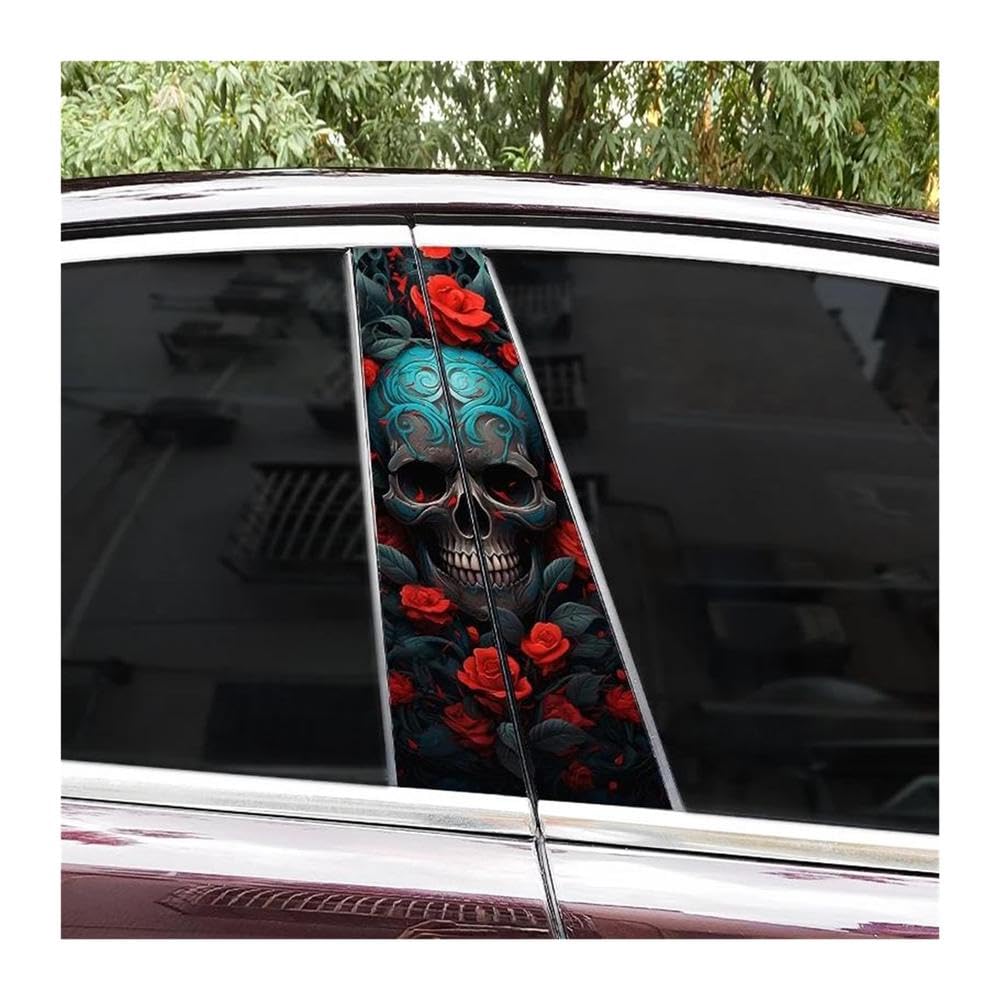 Body Parts 2PCS Car Center Pillar Waterproof Decals Horror Flame Skull Car B-Pillar Sticker DIY(N)