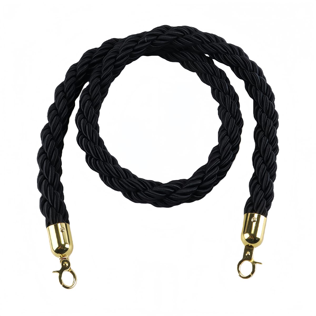 Paquete de 2 cuerdas de soporte negras de 1,5 m (5 pies) con mosquetones para postes y barreras de control de colas y multitudes.