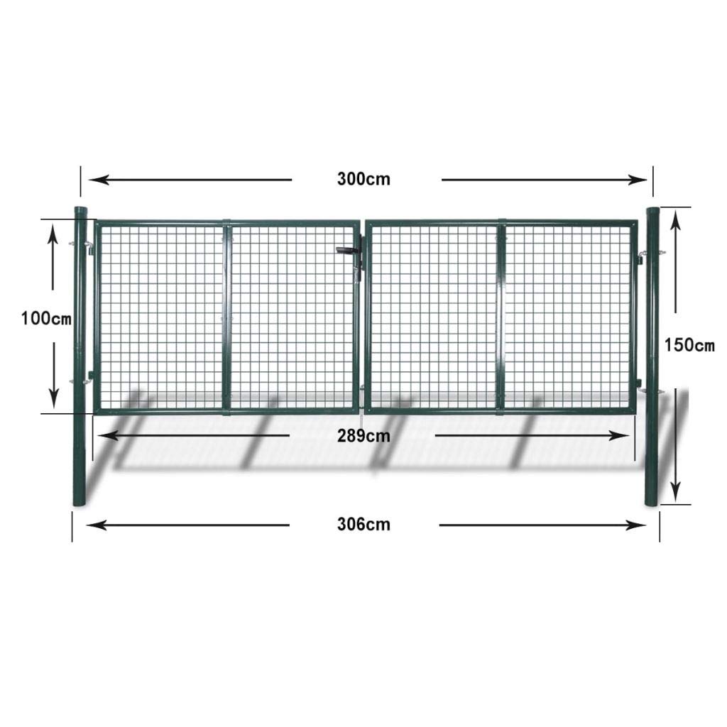 IKAYAA Cancello da Giardino Cancello Doppio Cancello per Recinzione a Doppia Cancello da Giardino per Recinzione con Manico, Serratura e 3 Chiavi in Acciaio zincato-306 x 150 cm