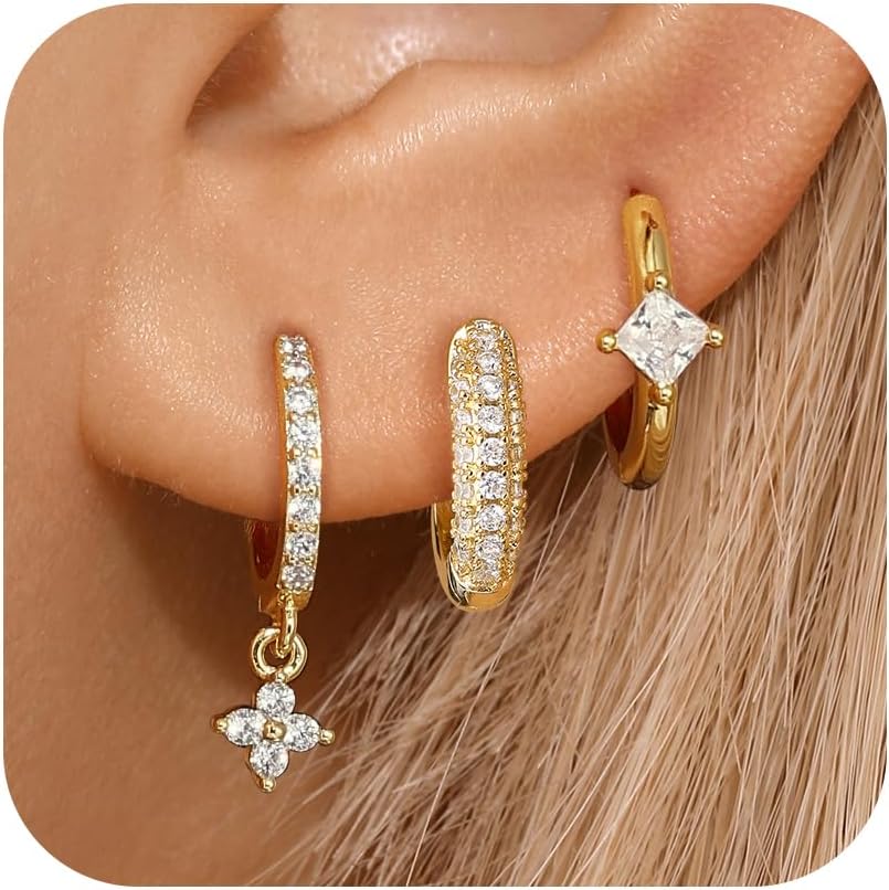 EATHAREEL Gold Earrings Set for Women, 14K Gold Plated Stud Hoop Earring Stacks, Dainty Hypoallergenic Earring Sets for Multiple Piercing—Trendy 2024