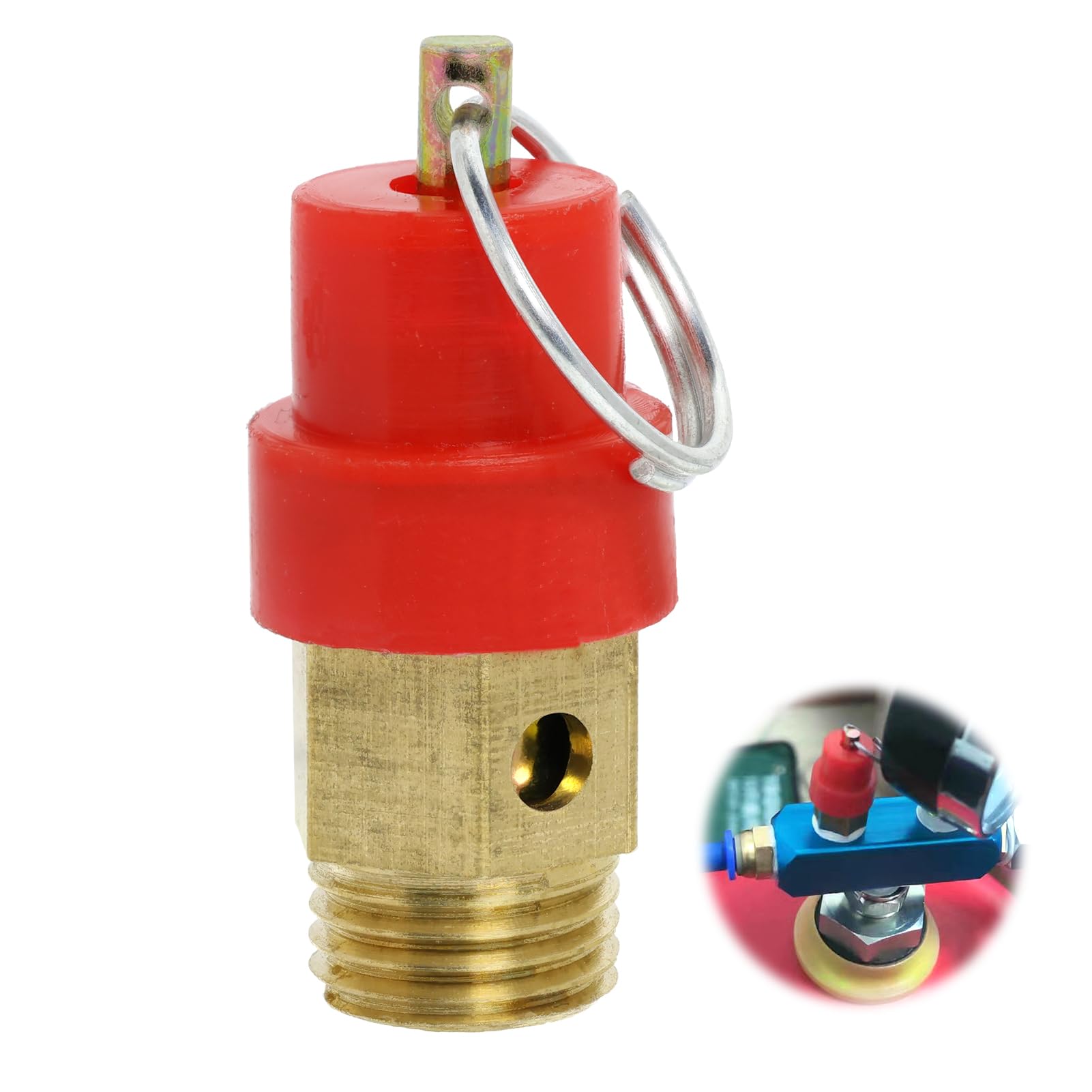 Compressed Air Compressor Safety Valve G1/4 Outer Thread 115 PSI Adjustment Pressure Red Cap Compressor Air Pressure Safety Valve 1 Piece