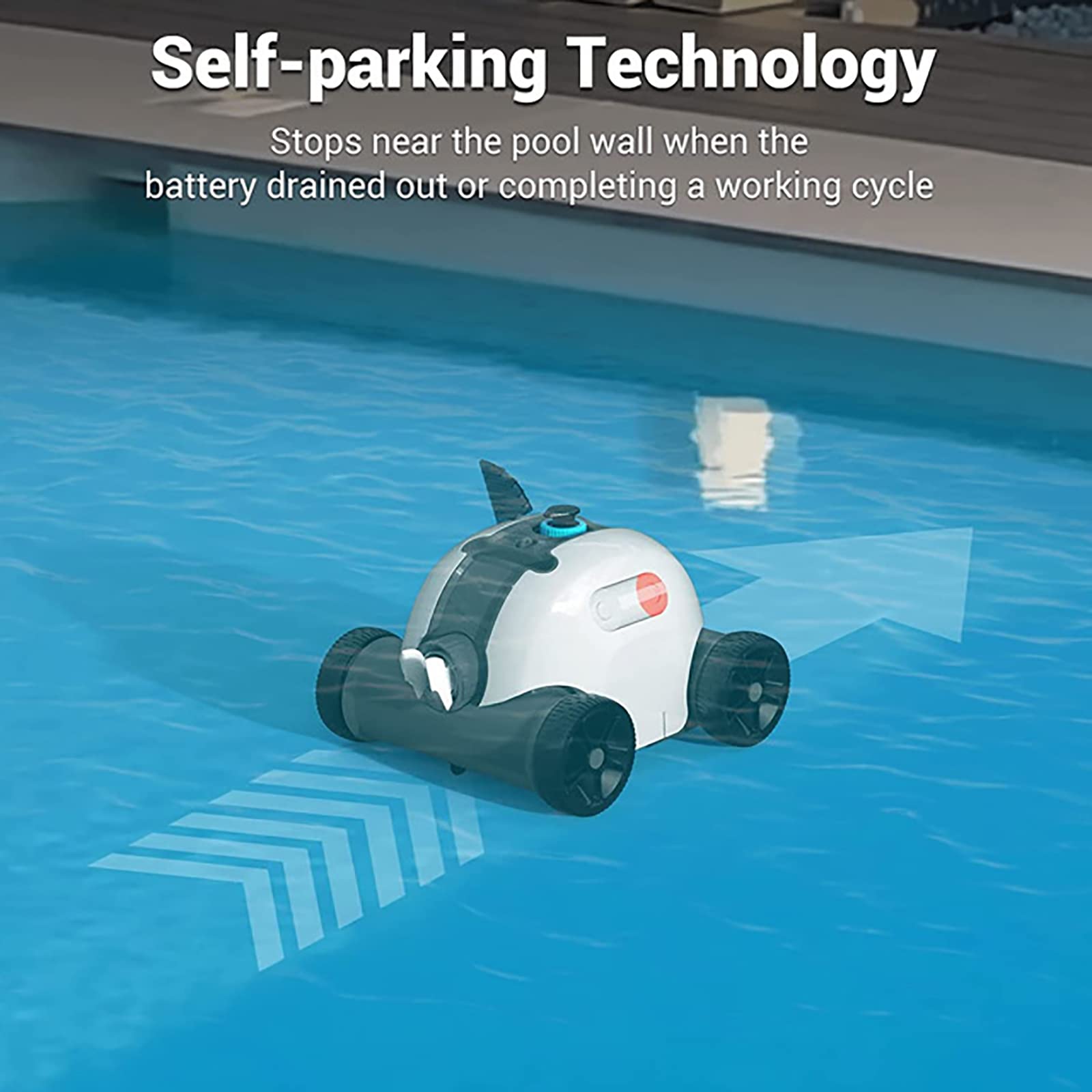 Bezprzewodowy robot do czyszczenia basenów, automatyczny odkurzacz basenowy z silnym ssaniem, wskaźnik LED, ostatnie 90 minut, samoczynne parkowanie, idealny do płaskich basenów naziemnych i naziemn