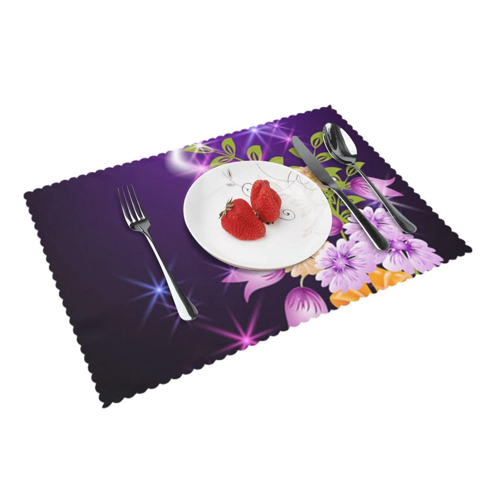 Bnvsadc Light Romantic Flowers 4 Pcs Heat Resistant Placemat 45X30 Cm, Printed Non-Slip Place Mats For Kitchen Dining Table Indoor Outdoor