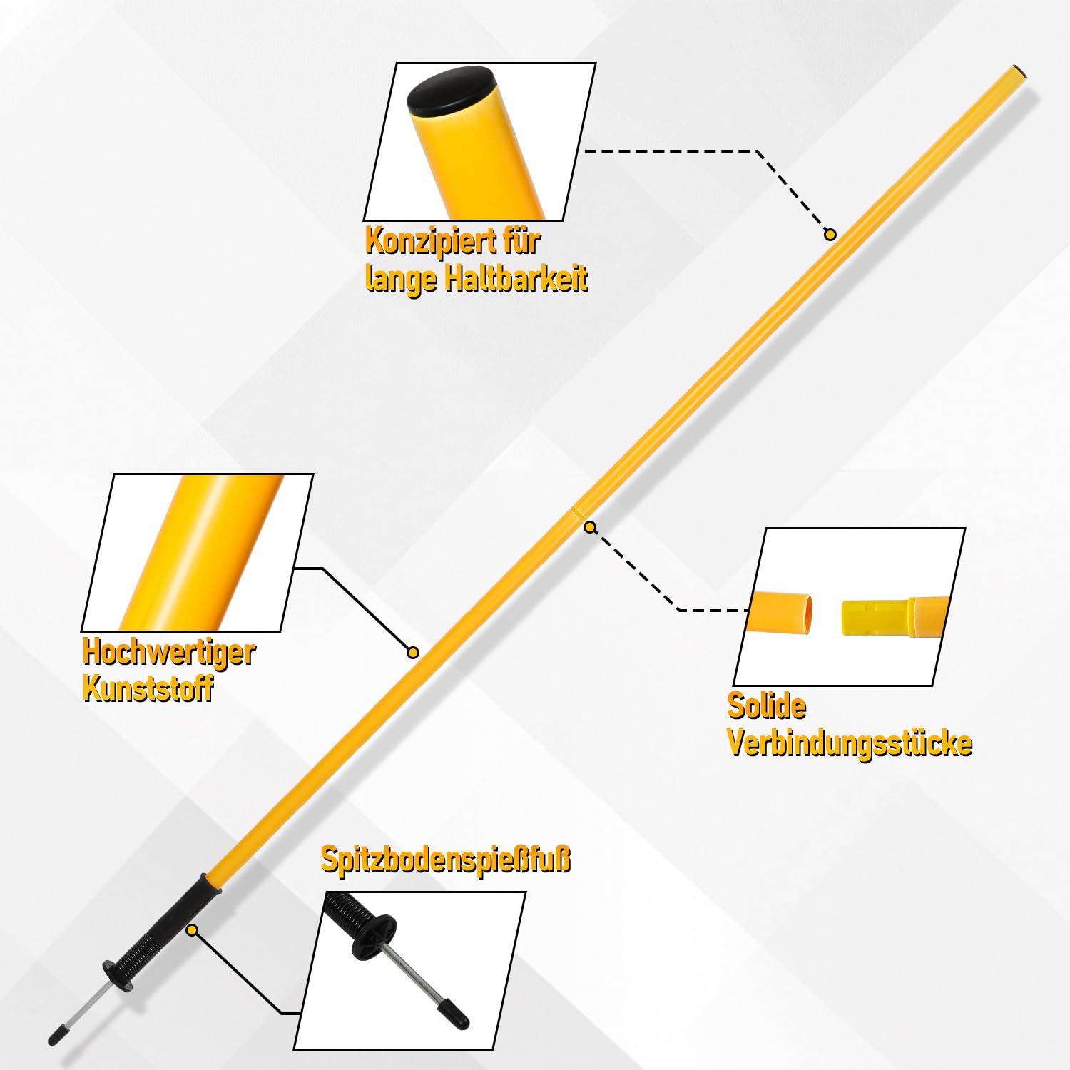 Drążki do slalomu piłka nożna, 180 cm, zestaw 6 szt. z kołkami do wbijania w ziemię i torbą do przenoszenia, żółte drążki treningowe do treningu piłki nożnej, treningu zwinności i