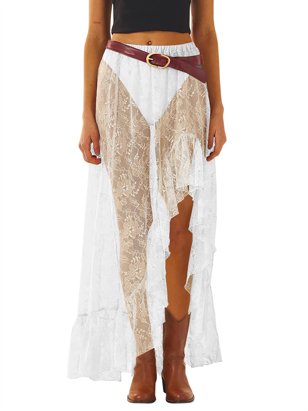 Cicy Bell Jupe longue d'été asymétrique en dentelle pour femme Y2K sexy