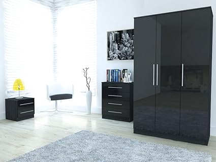 ELEGANT Bedroom Furniture Wardrobe Set 2 Soft Close Doors High Gloss Wardrobe With Mirror And 4