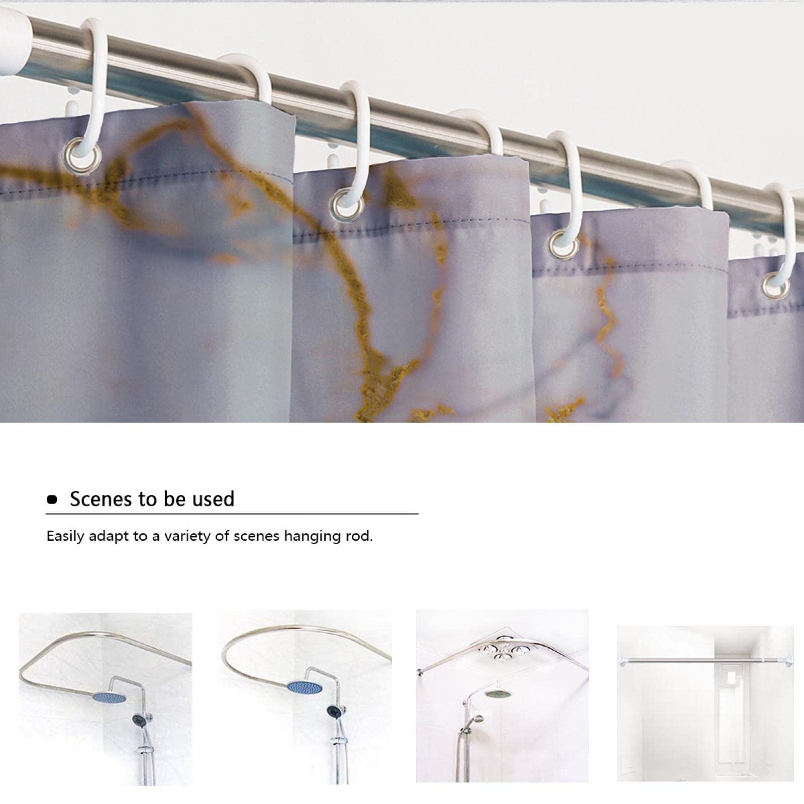 Cortinas de Ducha Gold Marbletexture Sets Arte Abstracto Cortina de baño Tamaños múltiples Easy Care Wet Room Shower Curtain Hotel Quality W260xL180cm