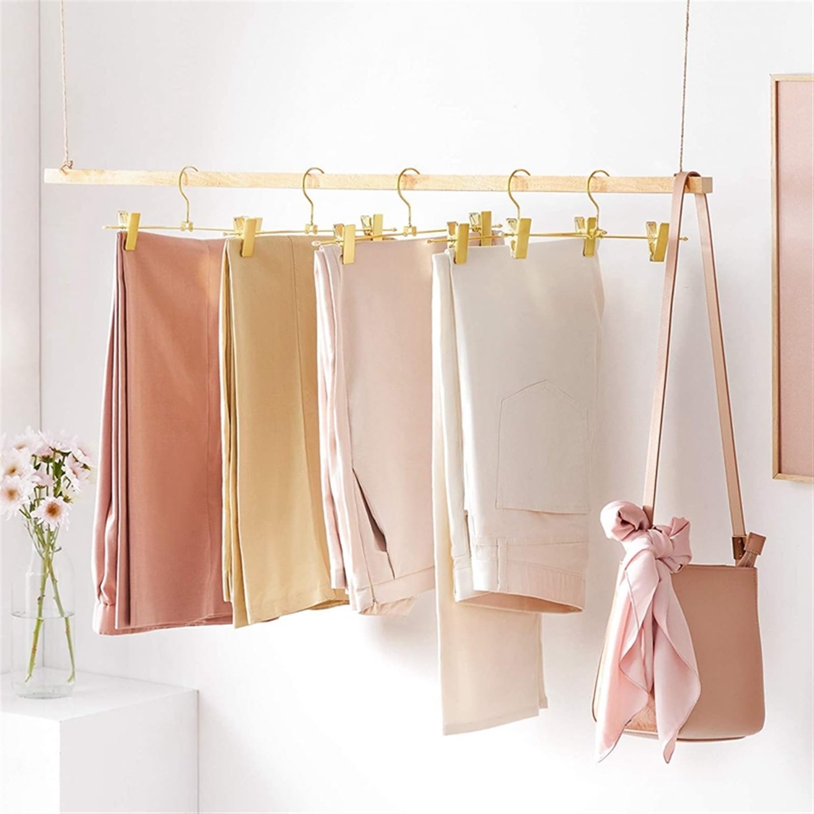 Perchas de metal para pantalones con clips antideslizantes, solución que ahorra espacio para pantalones, faldas, jeans, pantalones cortos y ropa de niños, perfecto para uso en interiores