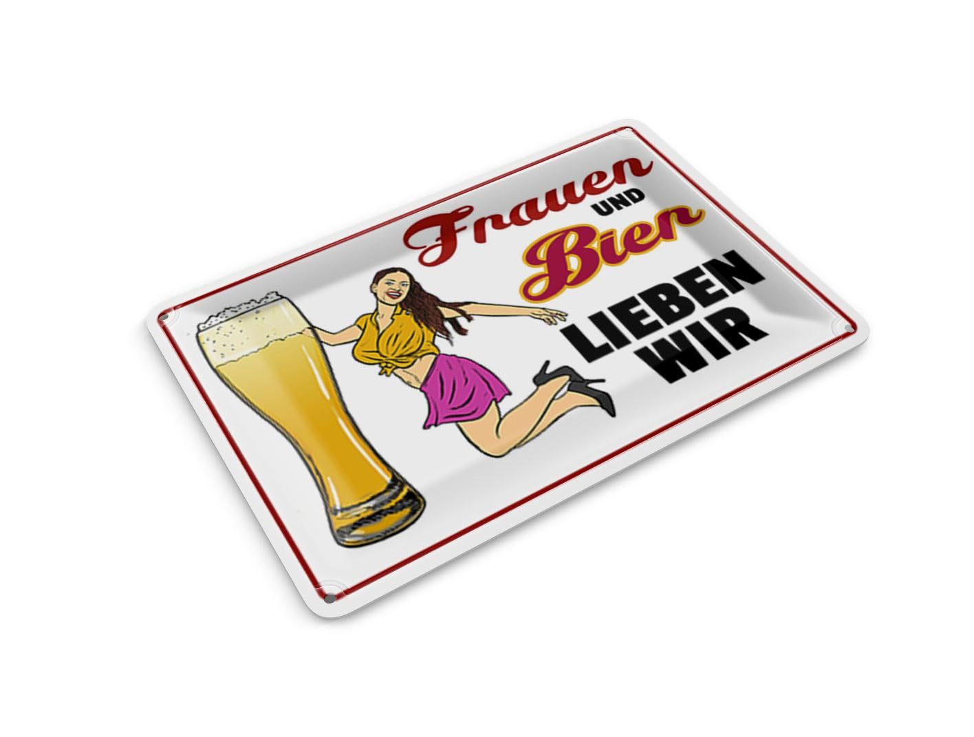 Femer Tin Postcard Saying 14 x 10 cm Women and Beer Love We Decorative Sign
