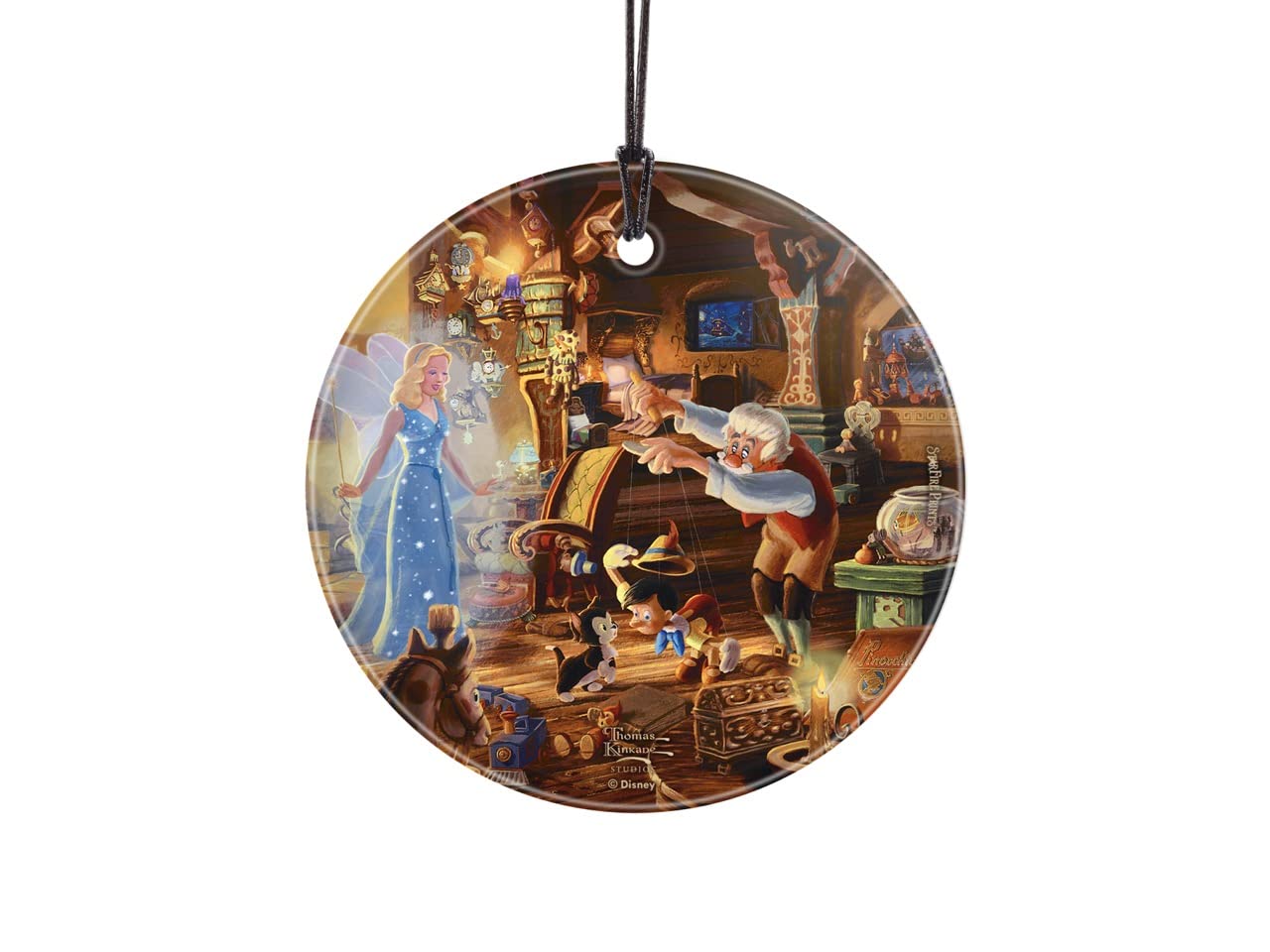 Disney – Geppetto’s Pinocchio – Thomas Kinkade Studios - 3.5” Starfire Prints Hanging Glass Print Accessory – Officially Licensed Collectible | Complimentary Velveteen Gift Bag SPCIR1268