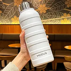 Garrafa de Água Térmica em Aço Inoxidável 1 Litro com Sistema Antivazamento e Alça em Inox (Branco)