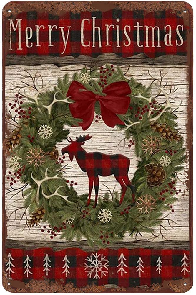 Photo 1 of 2 PACK**DEIHEI Retro Sign Tin Sign Buffalo Plaid Christmas Sign with Moose for Primitive Aluminum Sign Wall Decor Shed Garage Man Cave Kitchen 12 X 8 Inch Picture41 12 X 8 in