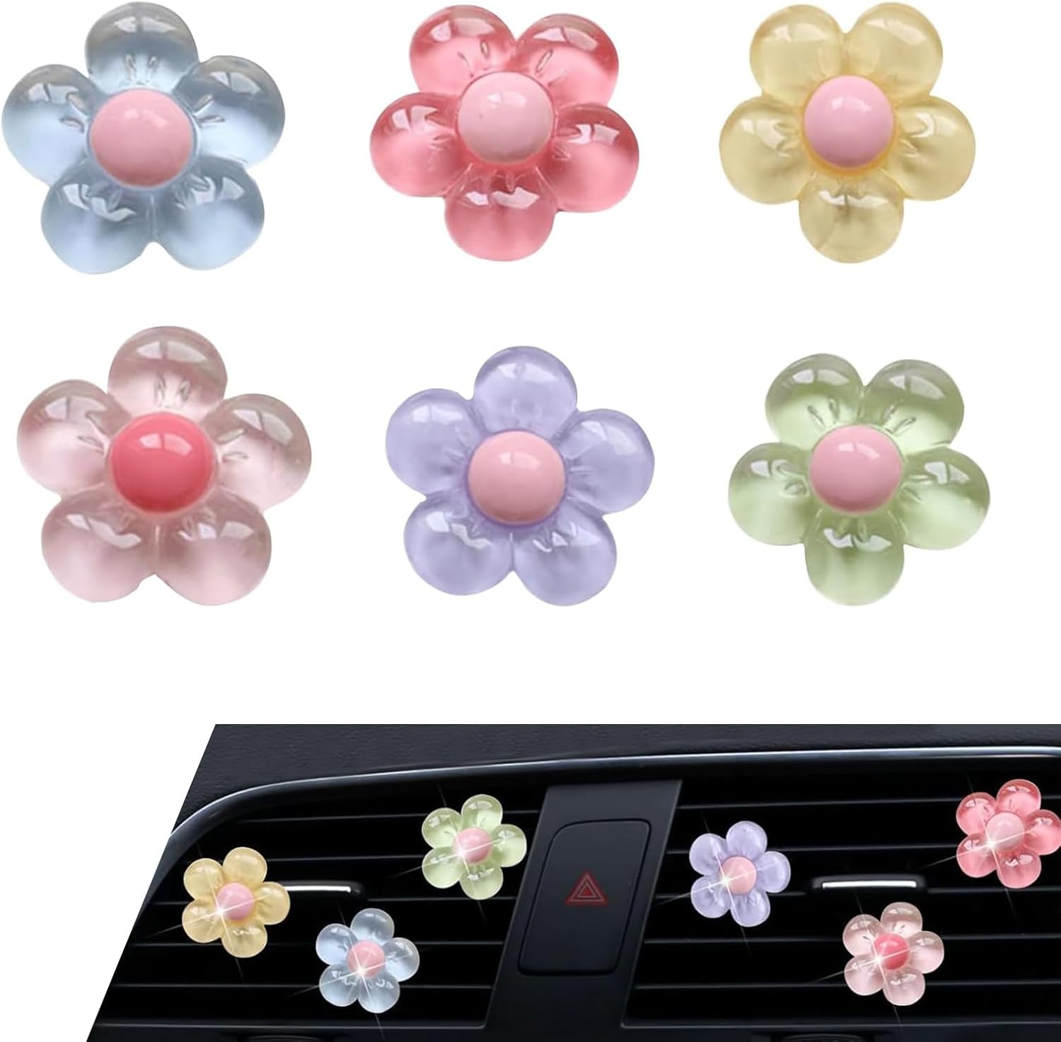 WZP 6PCS Car Vent Clips, Cute Flower Air Vent Clips, Universal Car Air Conditioner Outlet Decorations Interior Accessories for Women Girls