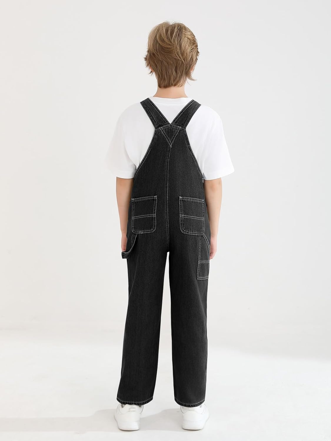 Haloumoning Boys Denim Bib Overalls with Adjustable Straps Kids Jean Overalls with Pockets 5-14 Years - Image 5