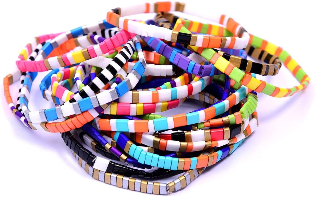 Mollensiuer 200Pcs 2 Hole Glass Square Beads, 2 Sizes, 100pcs Flat Square & 100pcs Rectangular, Multi-Strand Jewelry Bracelet DIY Craft Making - Image 6