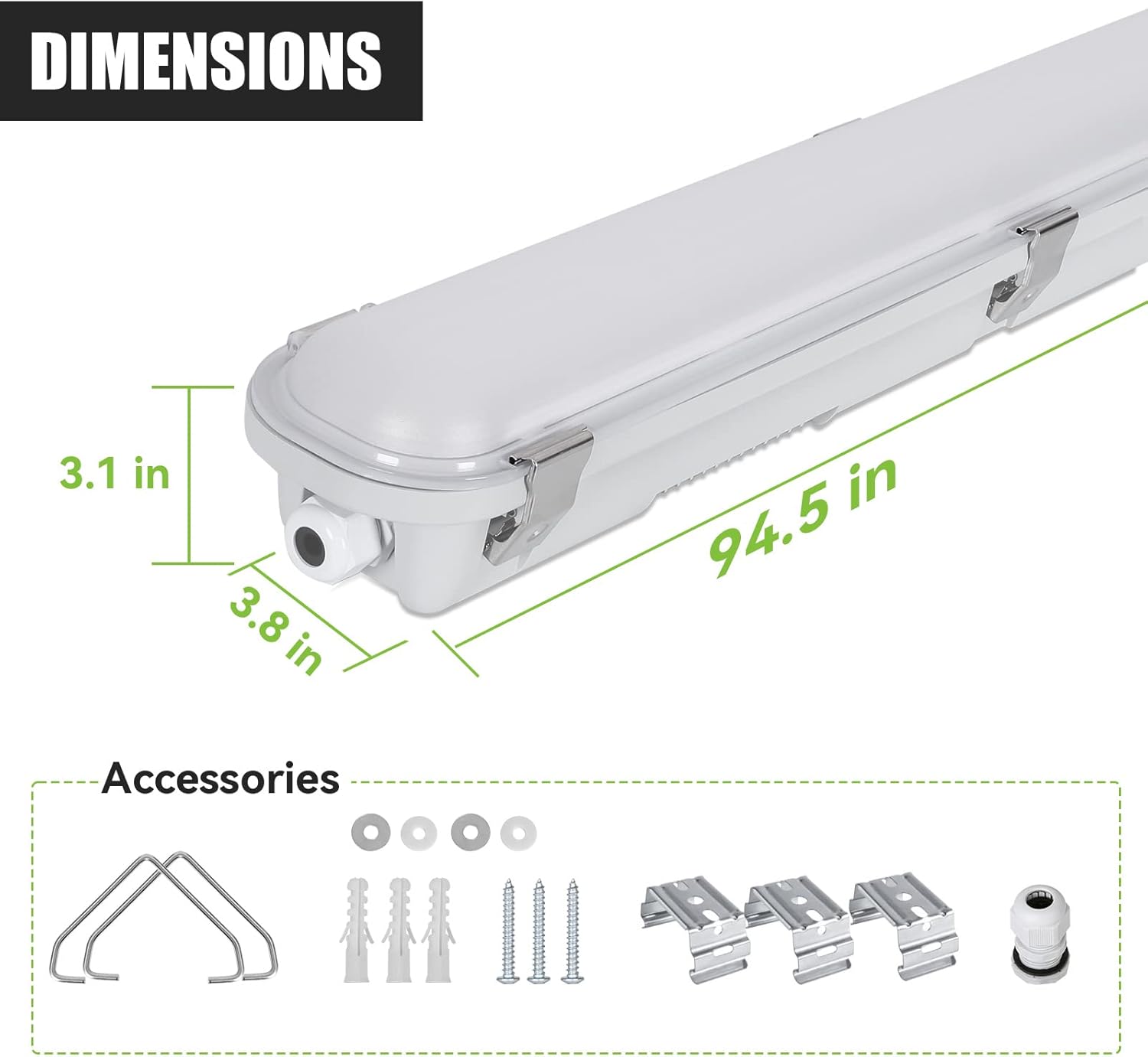 hykolity 8FT LED Vapor Tight Light, 80/100/120W Vapor Light Fixture, [4-lamp F32T8 Equiv.] 3000K/4000K/5000K CCT Selectable, 130lm/W, Waterproof Shop Light for Parking Carport Car Wash, 2 Pack