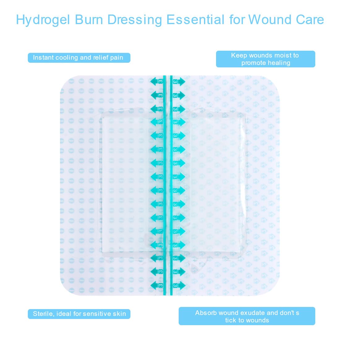 Hydrogel Burn Dressing with Border 4"x4" Self-Adhesive Waterproof Hydrocolloid Wound Dressings Patch Bandages Relief for Minor Burns, Cuts & Abrasions Pack of 5 — Amazon image 5