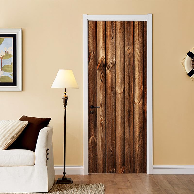 Autocollant de porte effet 3D bois marron 90x200cm pour decoration interieure