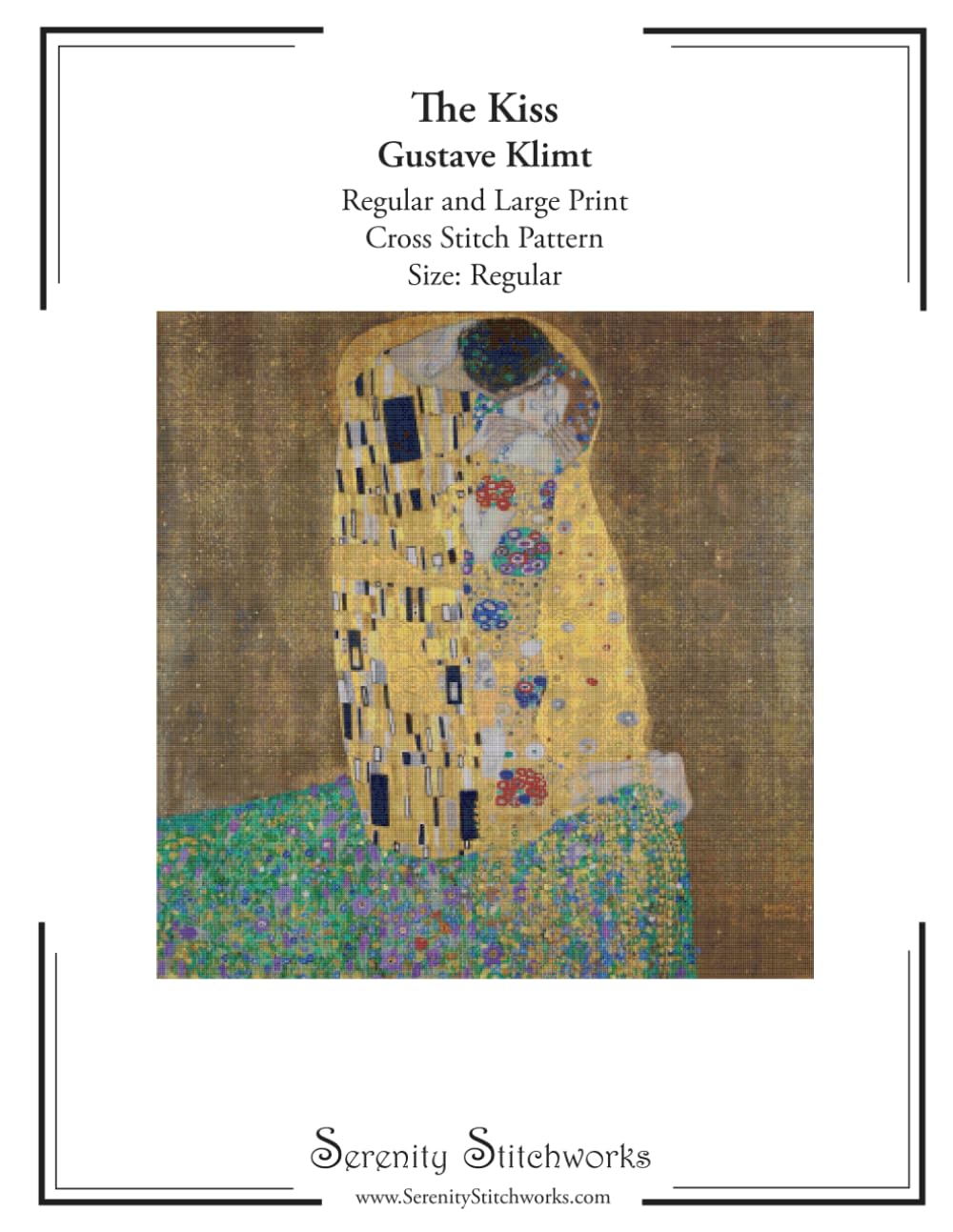 The Kiss Cross Stitch Pattern – Gustave Klimt – Regular Size Edition: Regular and Large Print Cross Stitch Pattern