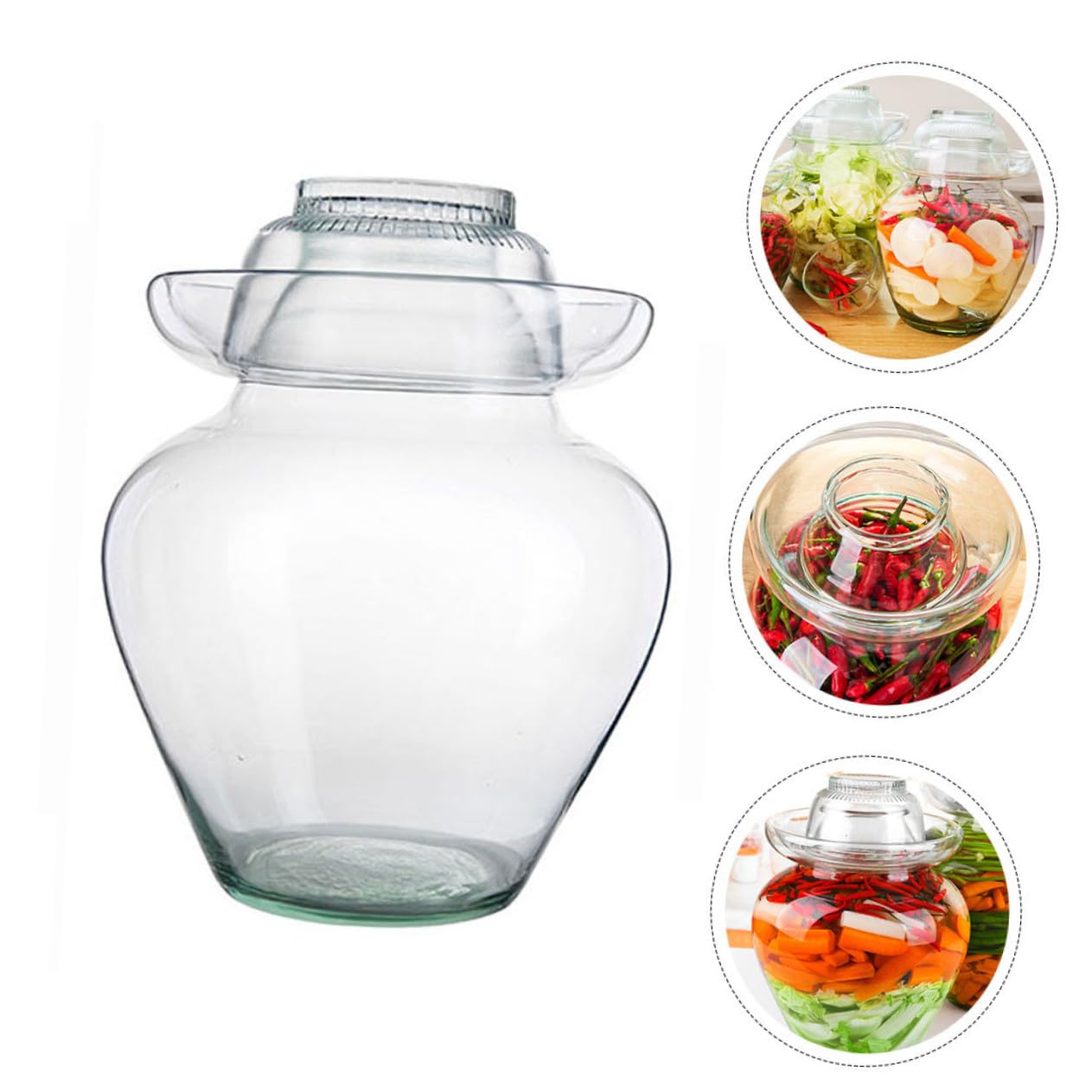 Tarro de Cristal para Encurtidos Tapa, Vidrio, Acero Inoxidable y Plástico | Verduras y Pepinillos, Uso en Cocina, Fácil de Limpiar, Incluye Cepillo y Pinza