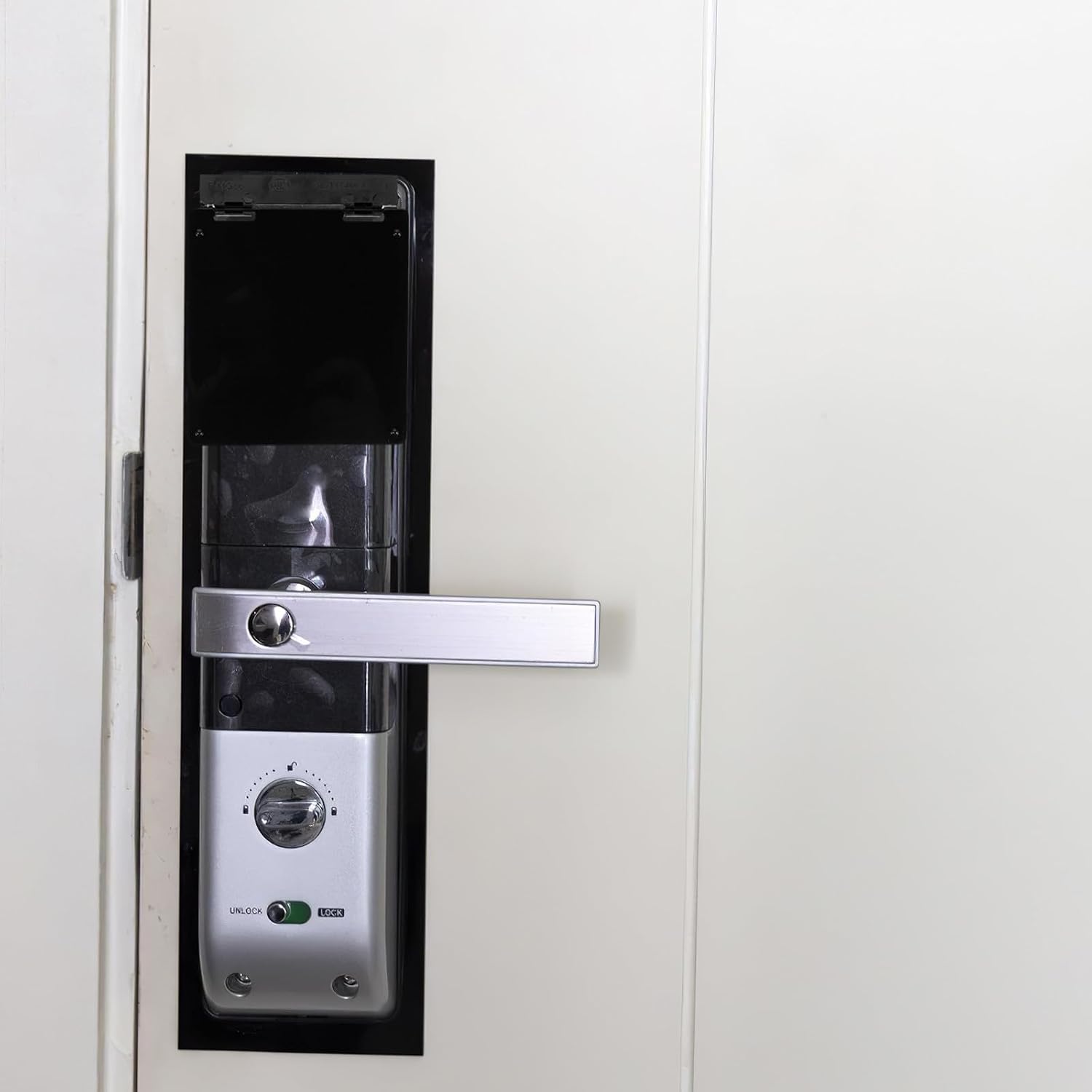 Plastic Fingerprint Door Lock Protective Cover Black | Security Plate Guard for Electronic Keypad Lock, 3.46x2.75 in Mounting Part, Weather Resistant for Hotels and Office