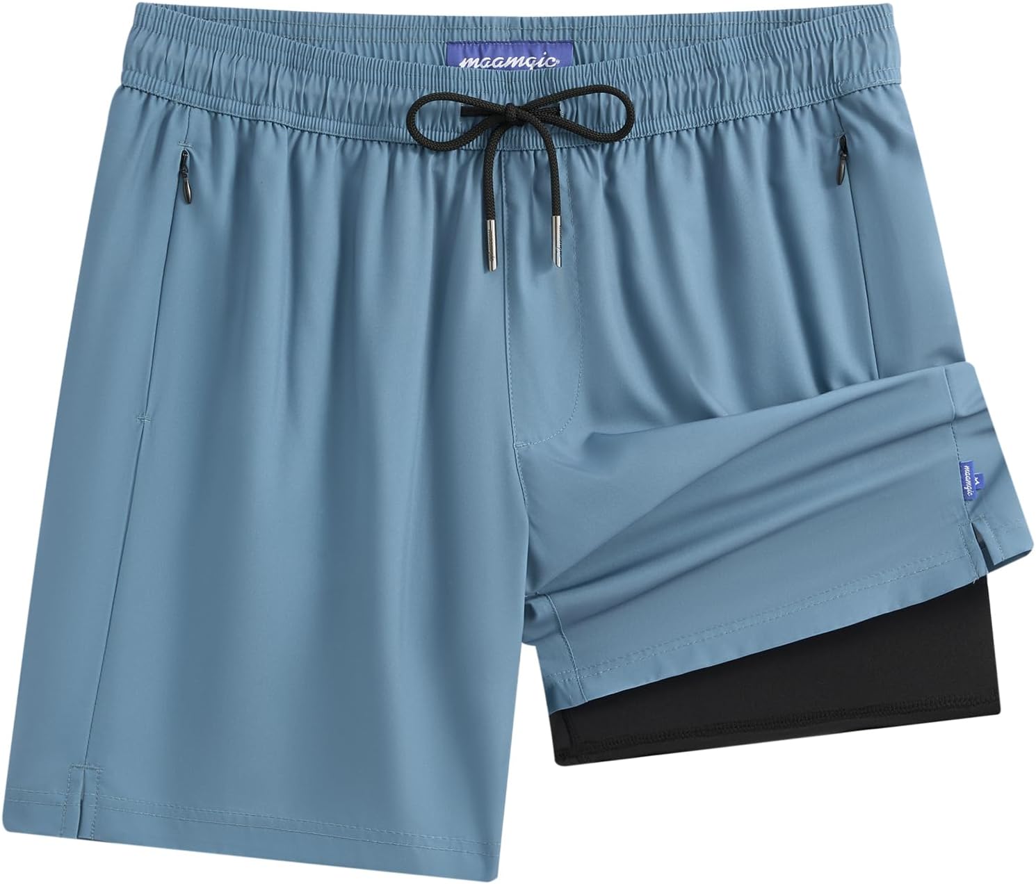 maamgic Mens Swim Trunks with Compression Liner Bathing Suit 7 inch Swim Shorts Swimwear Swimsuit Quick Dry Zipper Pockets