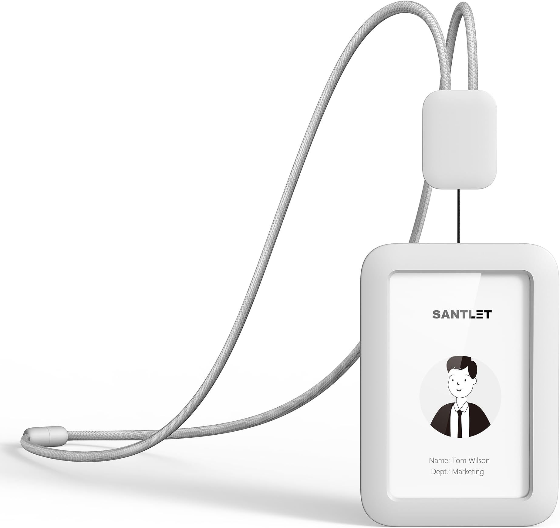 SANTLET Premium ID Badge Holder with Lanyard, Retractable Badge Reel, Safety Breakaway Buckle, 2 Card Slots Soft Silicone ID Card Holder Vertical for Office Staff Teachers Employees