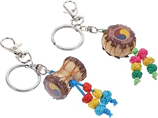 [UPKOCH] エスニックキーホルダー丸型太鼓 精巧な装飾ペンダント バッグ 財布 ランドセル用 対応 母の日 クリスマス 卒業式向けアクセサリー 2個セット スタイル指定不可