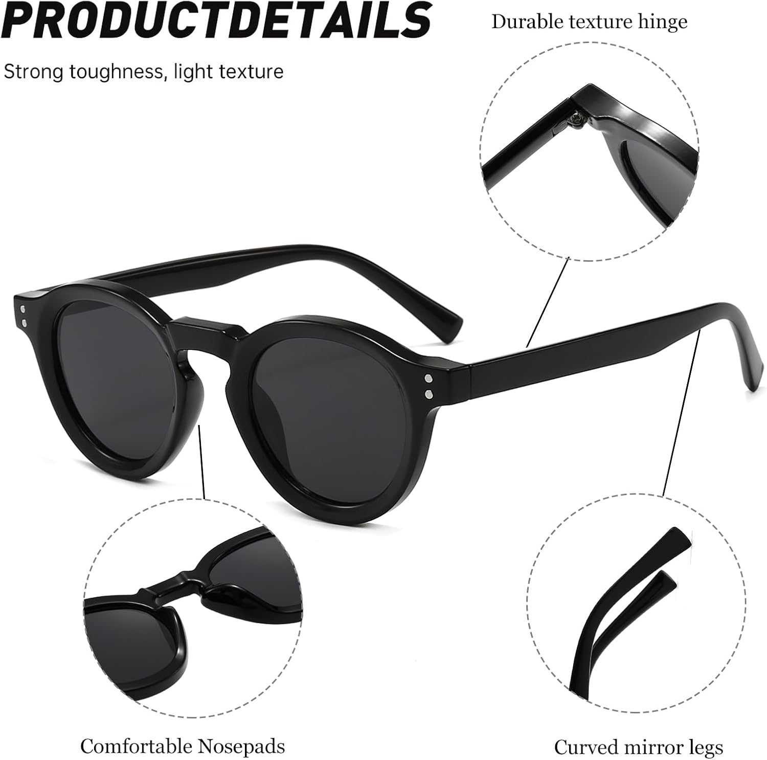 LJCZKA Vintage Round Sunglasses Mens Womens Classic Retro Circle Sun Glasses Trendy Unisex UV400 Protection Driving Outdoor - Image 4