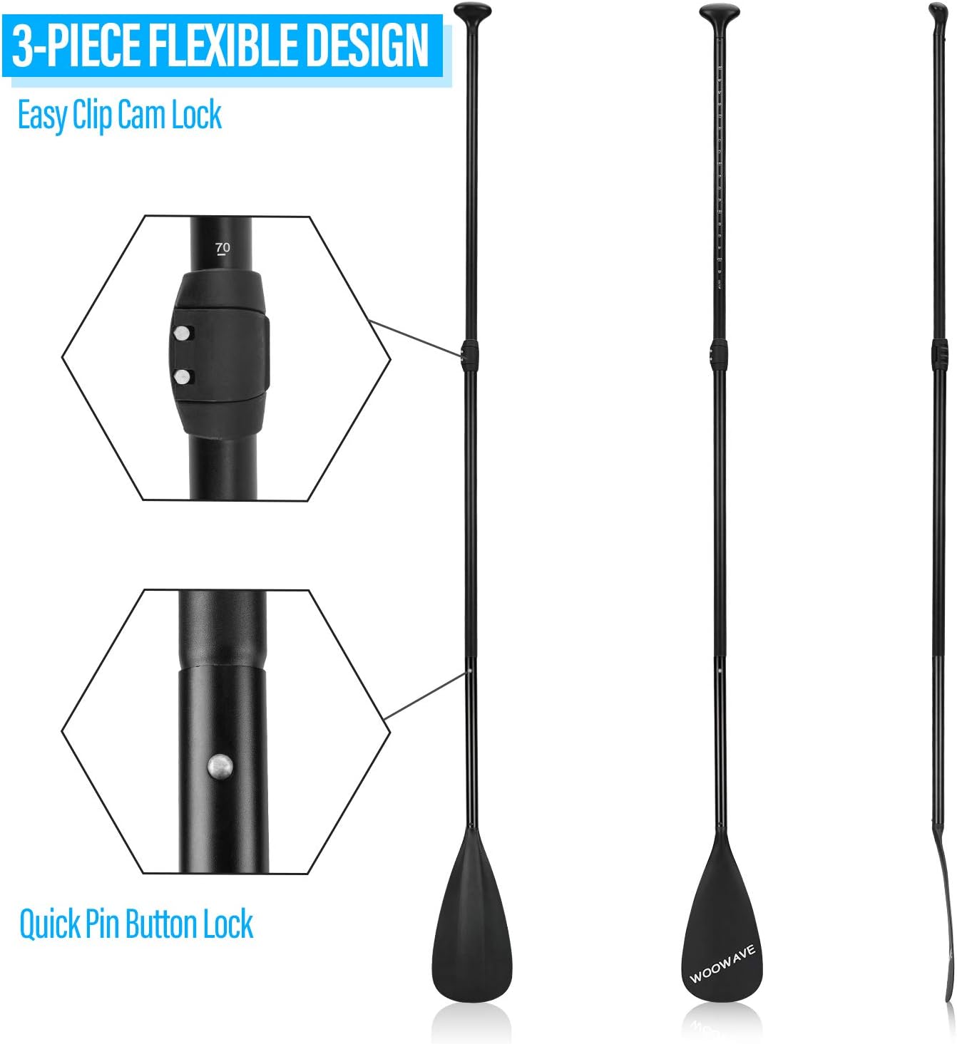 WOOWAVE SUP PADDLE - Aluminum Shaft (Black)