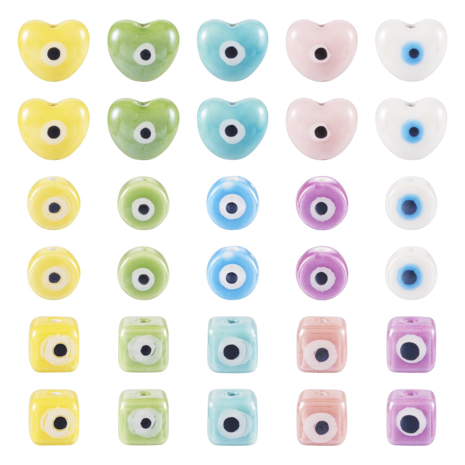 40 Perline Distanziali In Ceramica A Forma Di Cuore - Porcellana Colorata Per Gioielli Fai Da Te - Bracciali, Collane, Orecchini - 10 Mm