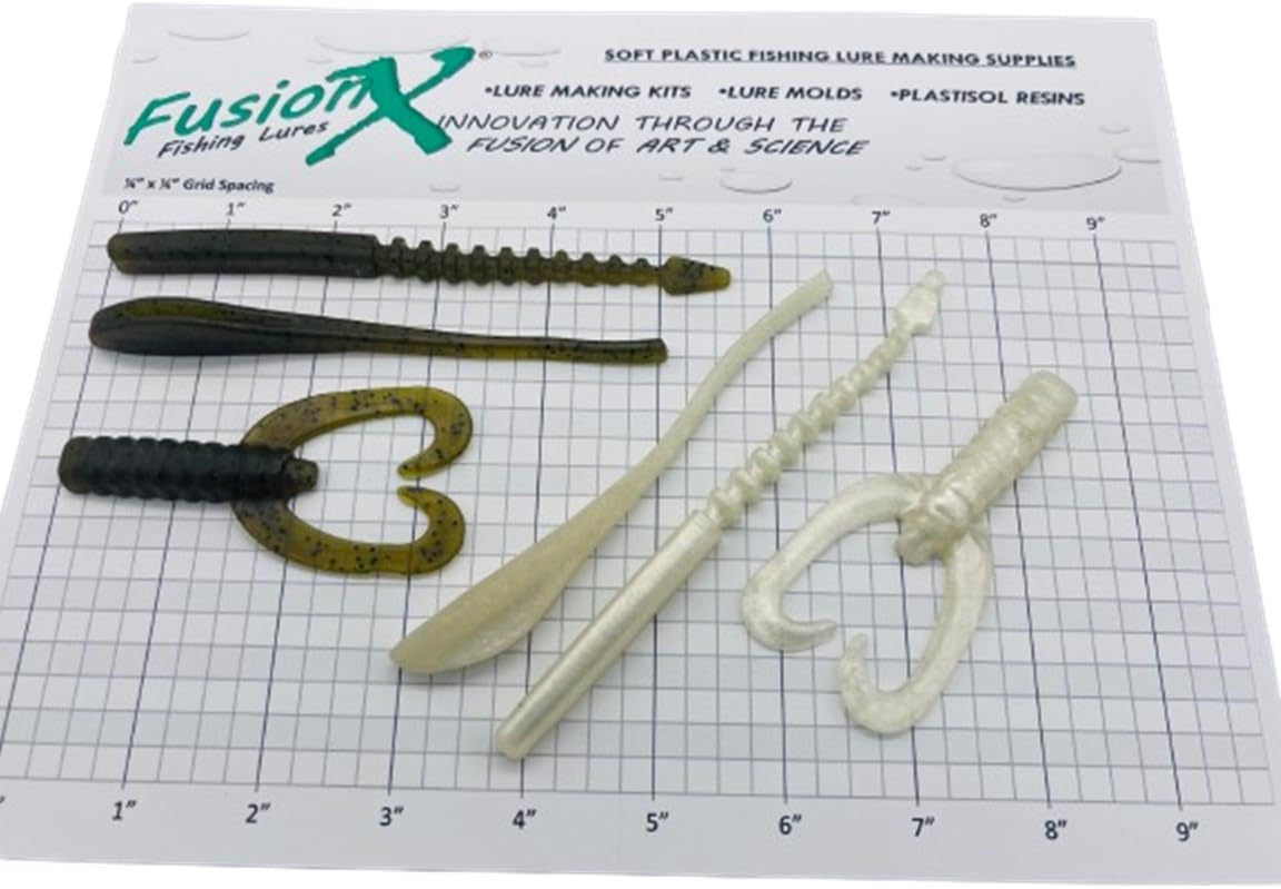 FusionX Fishing Jump Start Simply Bass Soft Plastic Bait Making Kit - 3 Molds, 8 Ounces Resin, 2 Colors EfeX Pigment Blend - DragonX Worm, Slim Twitchy Stick Jerk, Swimmy Craw Crawdad Creature